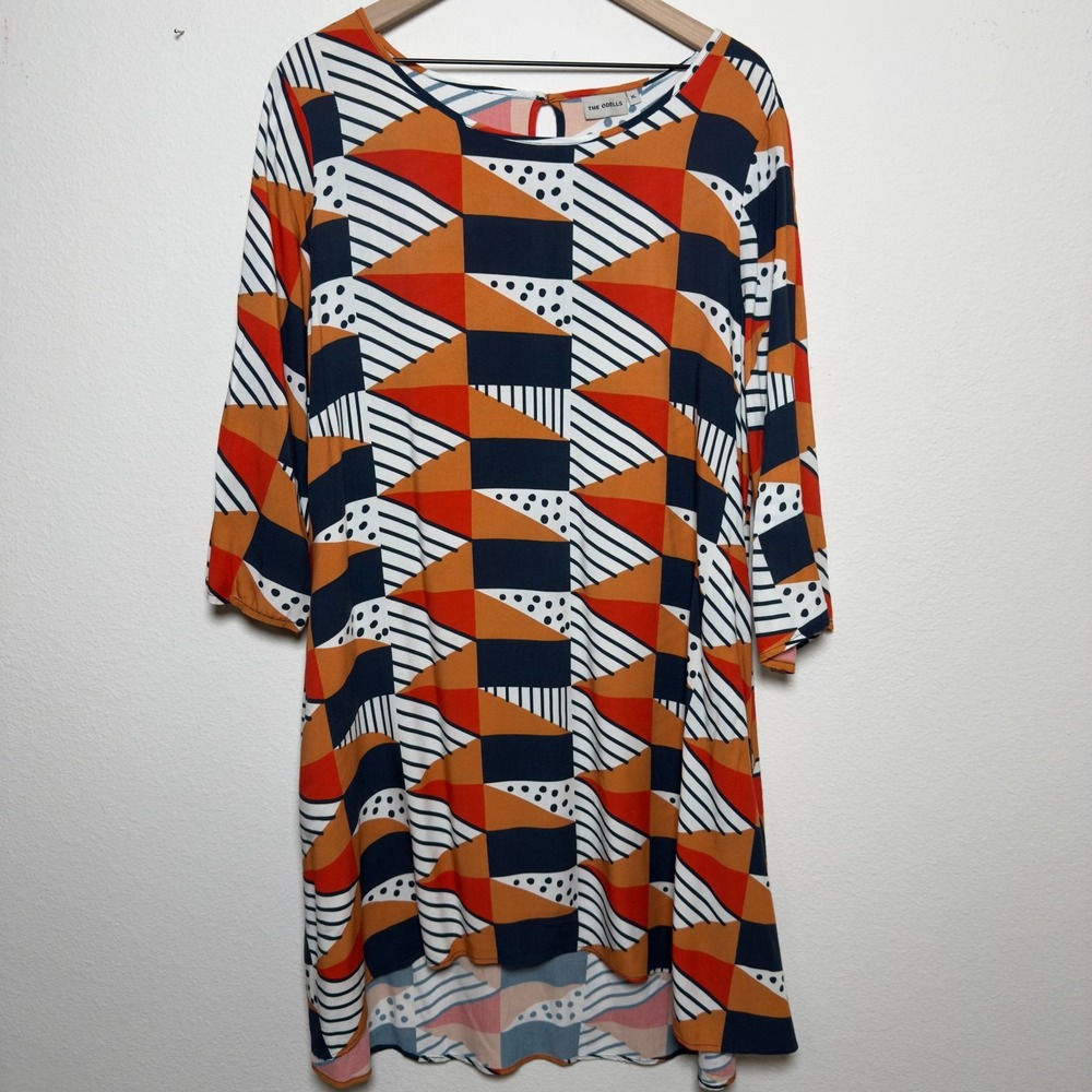 Anthropologie The‎ Odells Women Dress XL Multicolor Geometric Mod Print Artsy